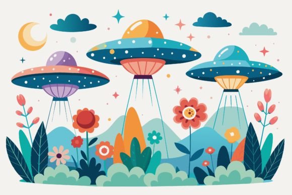 Download Ufos Sky with Flowers on a Backgrounds - Ufos Collection